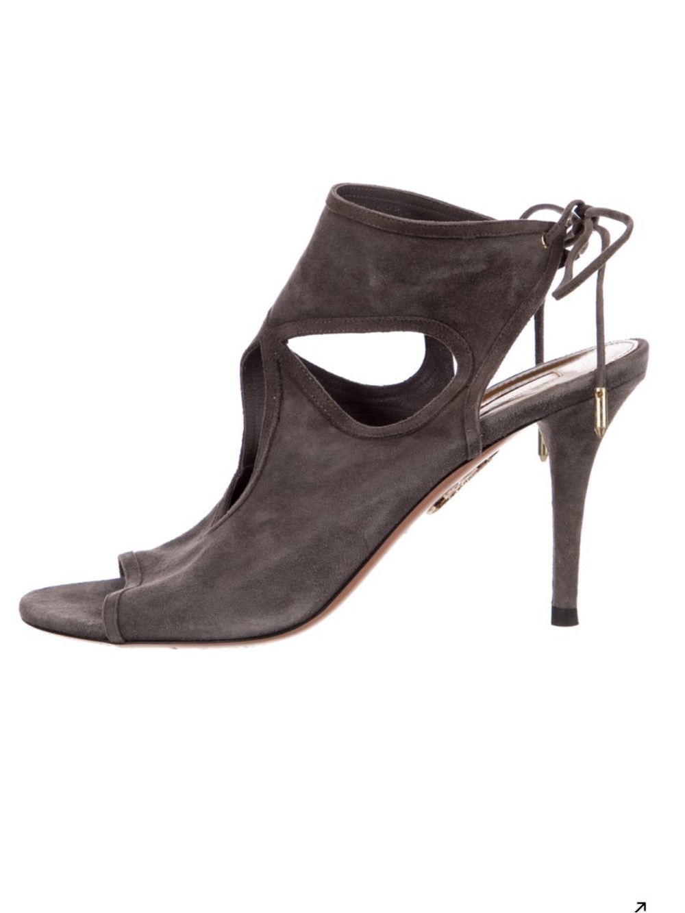 Aquazzura Gray Suede Cutout Lace Up Heels Size 39 Fits US 8